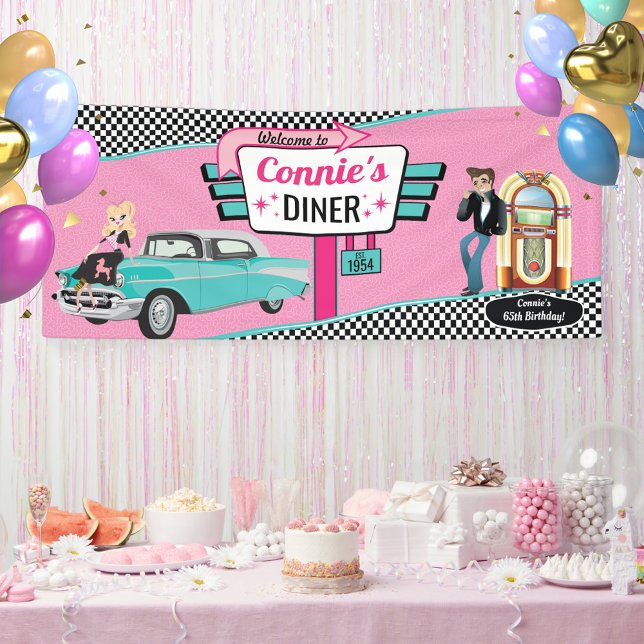 Banderoles Diner Retro Voiture 1950 Fête Sock Hop Ban (Diner Birthday Banner)