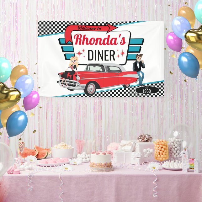 Banderoles Diner Retro Voiture 1950 Sock Hop (Diner Birthday Banner)