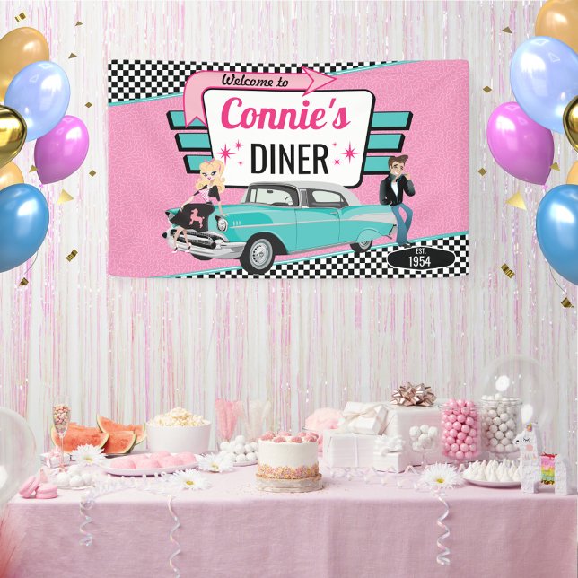 Banderoles Diner Retro Voiture 1950 Sock Hop (Birthday Diner Banner)