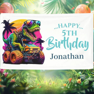 Banderoles Dino Jurassic Jungle anniversaire de enfant Bleu