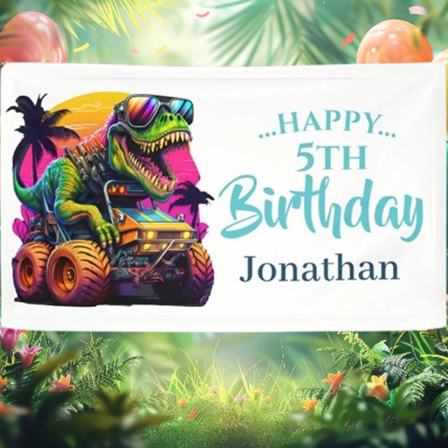 Banderoles Dino Jurassic Jungle anniversaire de enfant Bleu (Dino Jurassic Jungle kids Birthday Blue Banner)