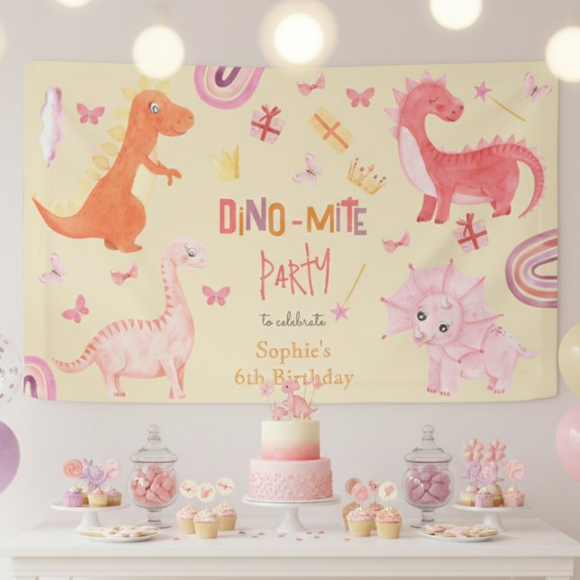 Banderoles Dino-mite dino rose fête d'anniversaire (Créateur téléchargé)