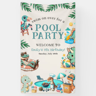 Banderoles Dino Pool Party Anniversaire Invitation