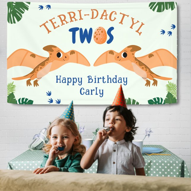 Banderoles Dinosaur 2e anniversaire Funny Green Pterodactyle (Dinosaur 2nd Birthday Funny Green Pterodactyl Banner
)