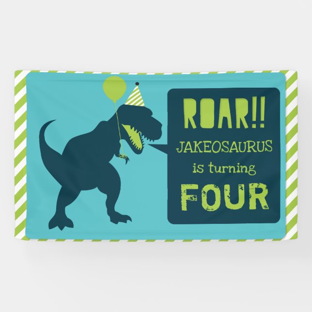 Banderoles Dinosaur Birthday Banner Green (Horizontal)