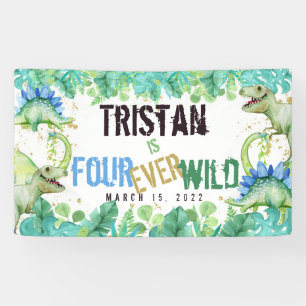 Banderoles Dinosaur Boy Four Ever Wild Birthday Banner