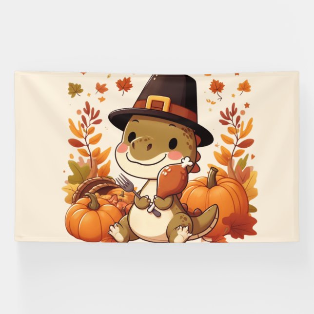 Banderoles Dinosaur de Thanksgiving mignon (Horizontal)