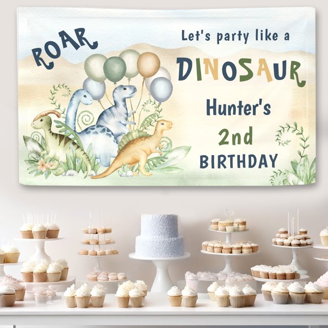 Banderoles Dinosaur Green Blue Pastel Boy Anniversaire (Dinosaur Green Blue Pastel Boy Birthday Banner)