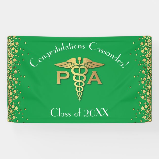 Banderoles Diplômé Assistant de Médecine AM Vert Or (Horizontal)