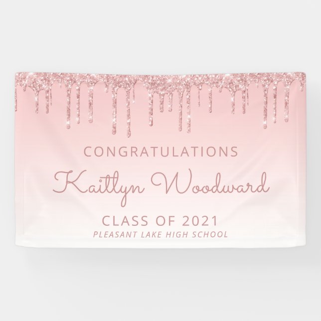 Banderoles Diplôme Chic Glitter Drip Rose (Horizontal)
