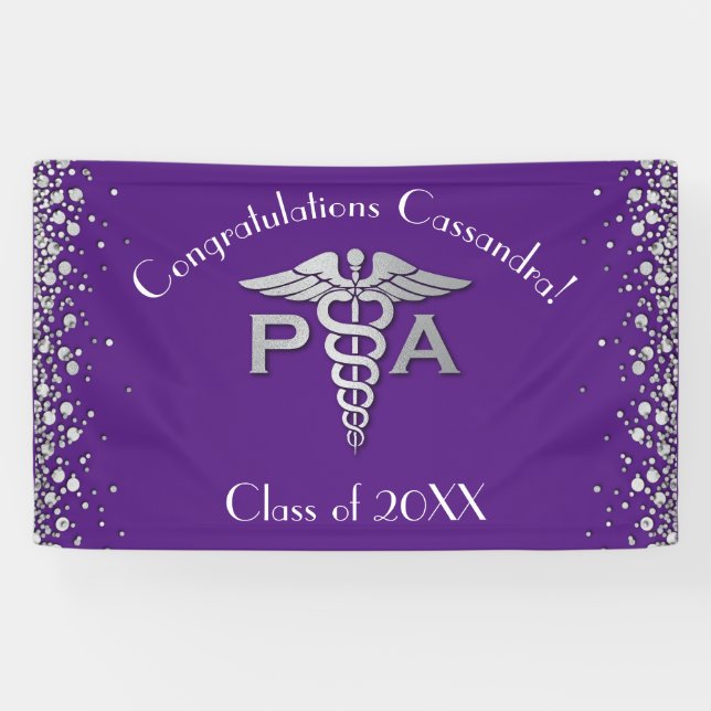 Banderoles Diplôme d'Assistant de Médecin AM Pourpre Argent (Horizontal)