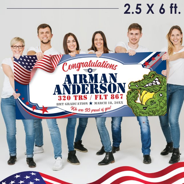 Banderoles Diplômé de la formation militaire de base de l'arm (2.5 x 6 ft Air Force BMT Basic Military Training Vinyl 
 Graduation Banner, 320 TRS Gators Mascot)