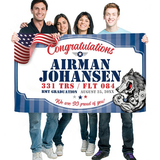 Banderoles Diplômé de l'armée de l'air 331 TRS Wolf Pack Masc (331 TRS Wolfpack Mascot US Air Force BMT Basic Military Training Graduation Vinyl Banner, Proud Mom)