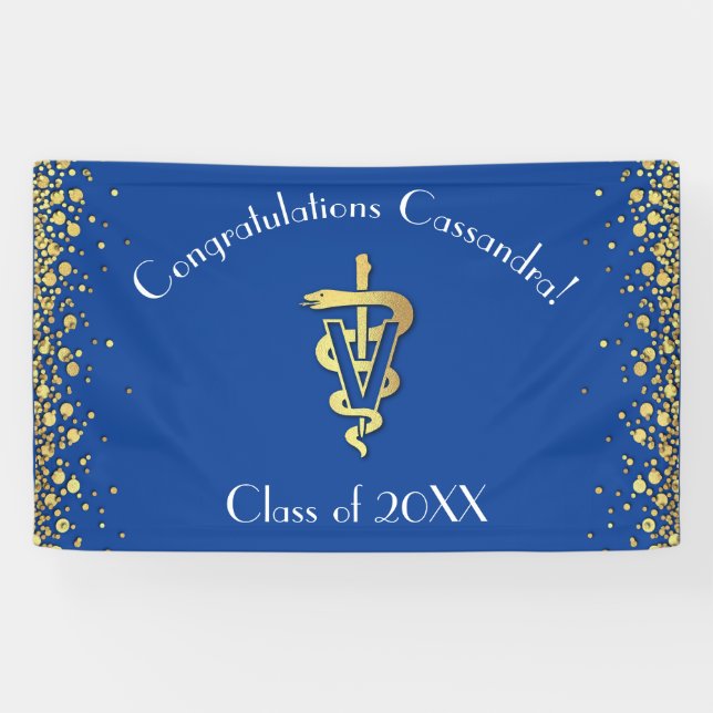 Banderoles Diplôme de Vétérinaire Bleu Or (Horizontal)