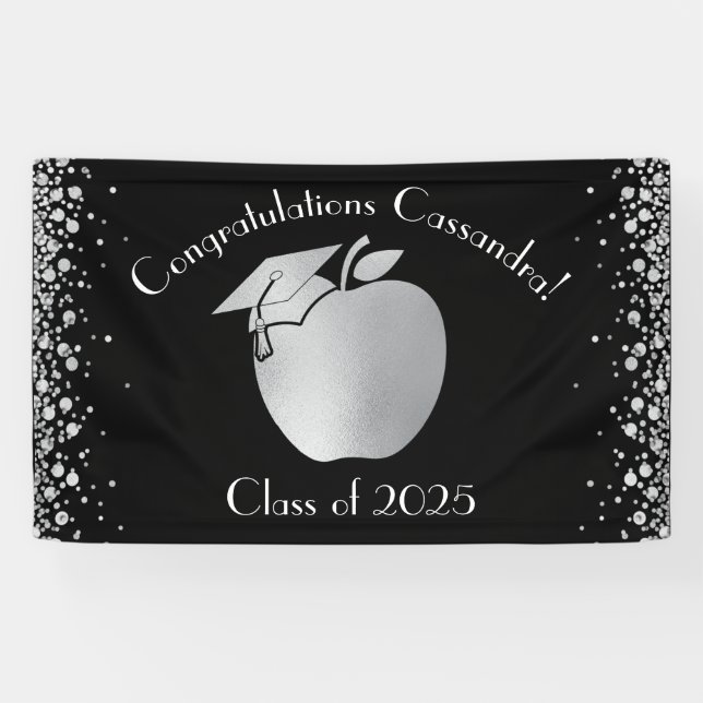 Banderoles Diplôme d'enseignement Noir Argent (Horizontal)