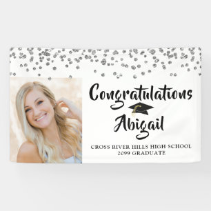 Banderoles Diplôme Photo Argent Confetti Brush Script