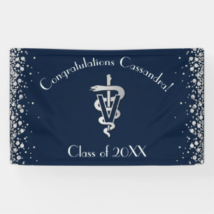 Banderoles Diplômé Vétérinaire Bleu Marine Argent