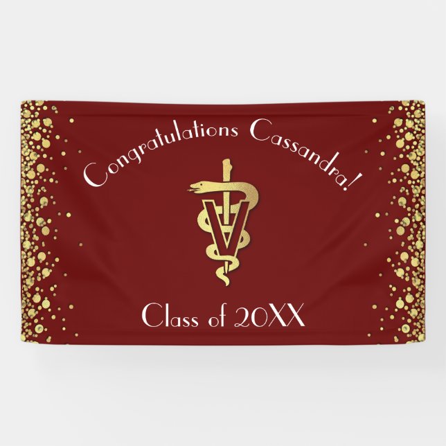 Banderoles Diplômé Vétérinaire Marron Or (Horizontal)