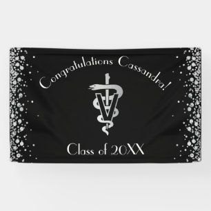 Banderoles Diplômé Vétérinaire Noir Argent