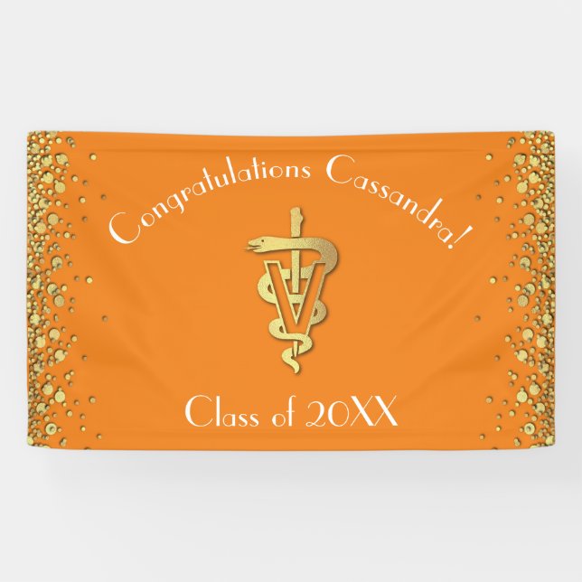 Banderoles Diplômé Vétérinaire Orange Or  (Horizontal)
