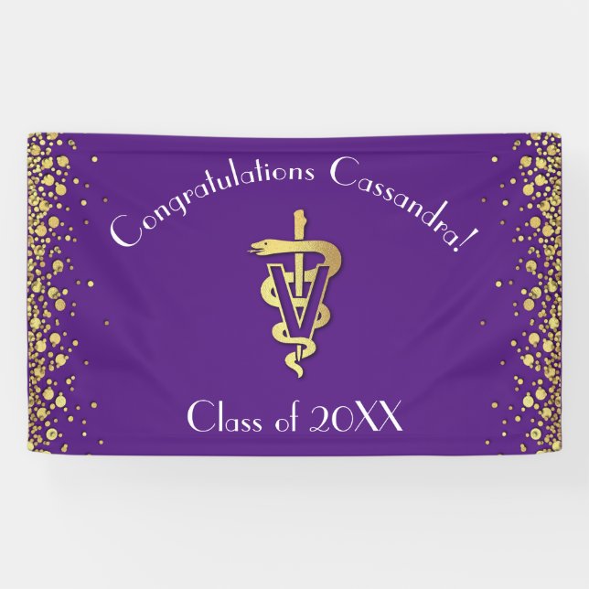 Banderoles Diplômé Vétérinaire Violet Or (Horizontal)