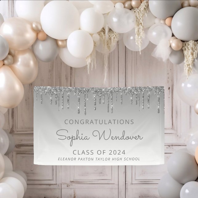 Banderoles Diplômée Paillettes Argentées Chic 2026 (Créateur téléchargé)