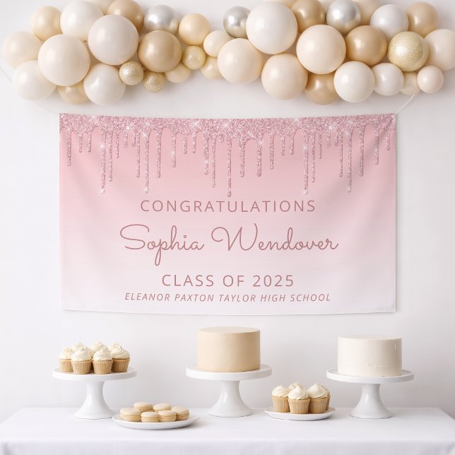 Banderoles Diplômée Paillettes Rose Chic 2026 (Créateur téléchargé)