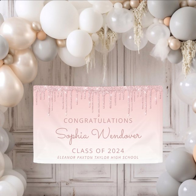 Banderoles Diplômée Paillettes Rose Chic 2026 (Créateur téléchargé)