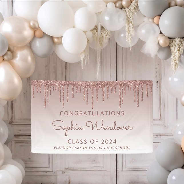Banderoles Diplômée Paillettes Rose Doré Chic 2026 (Créateur téléchargé)