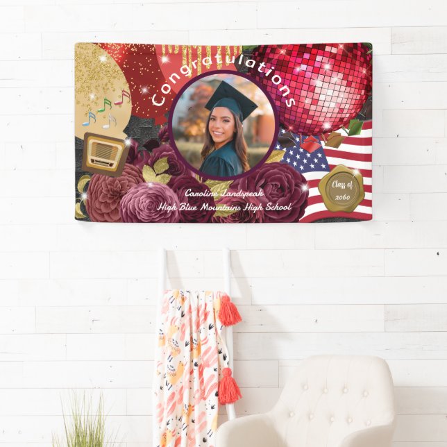 Banderoles Disco Red Ball, États-Unis Drapeau Bienvenue (En situation)