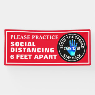 Banderoles Distances sociales 6 pieds à l'extérieur Red Custo