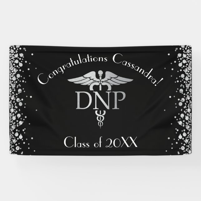 Banderoles Doctor of Nursing Practice Graduation Black Silver (Horizontal)