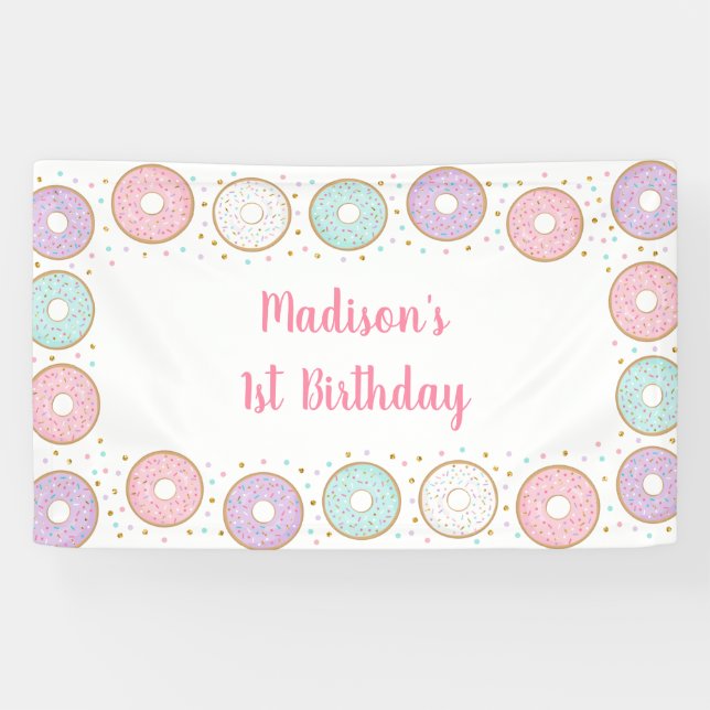 Banderoles Donut Pink Gold Pastel Anniversaire (Horizontal)
