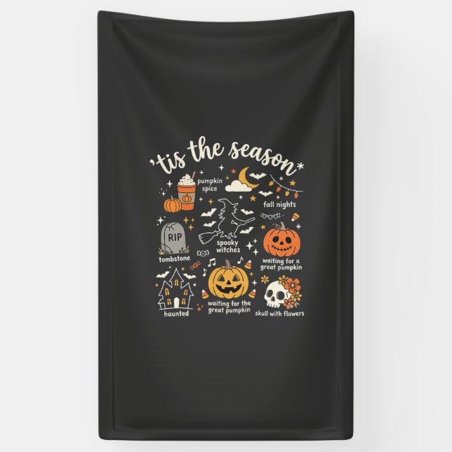 Banderoles Doodle de Halloween C'est la saison design sorcièr (Vertical)