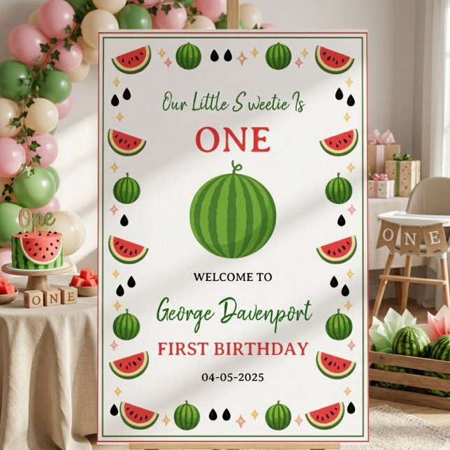Banderoles Douce Fête d'anniversaire de 1 an sur le thème Pas (Sweet One in a Melon Watermelon 1st Birthday Party Banner
)