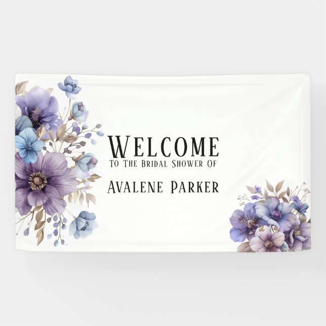 Banderoles Douce Mariée Fleurie aux Teintes Violettes et Bleu (Horizontal)