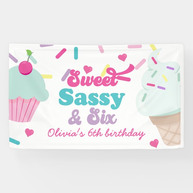 Banderoles Douce Sassy et Six Glace et Gâteau d'anniversaire (Horizontal)