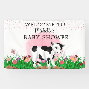 Banderoles  Douce vache florale rose moderne Baby Shower    