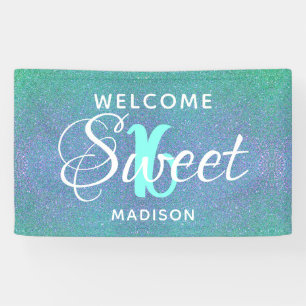 Banderoles Doux 16 Anniversaire Turquoise Parties scintillant