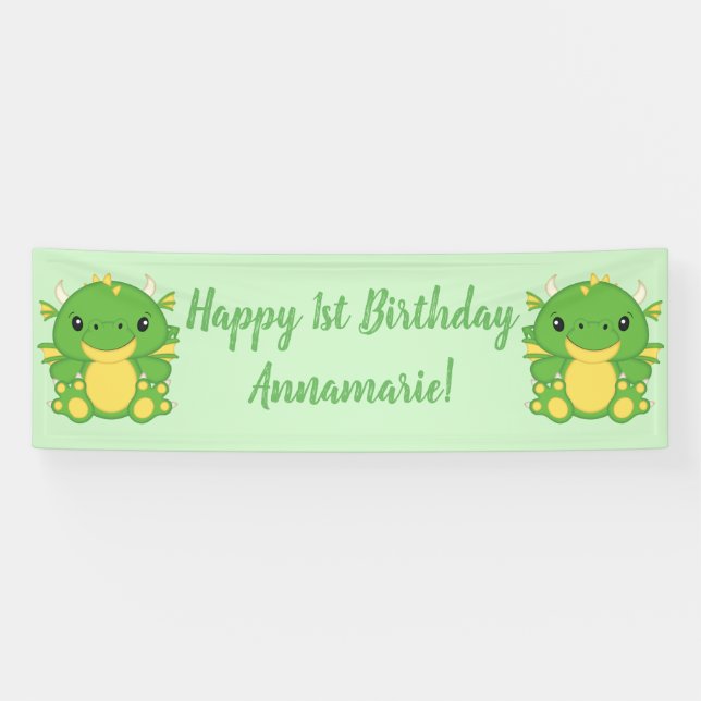 Banderoles Dragon Birthday Party Green (Horizontal)