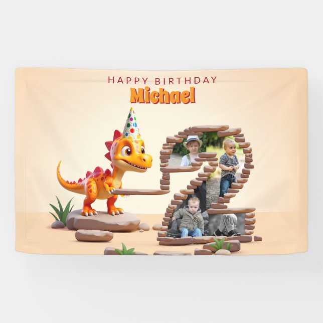 Banderoles Dragon Little Dino | 2e anniversaire Big Number Ph (Horizontal)