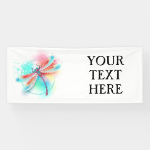 Banderoles Dragonfly rouge sur l'arrière - plan aquarelle