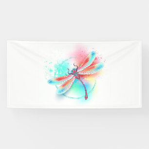 Banderoles Dragonfly rouge sur l'arrière - plan aquarelle