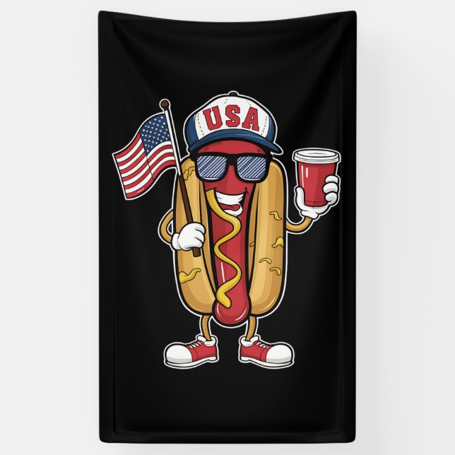 Banderoles Drapeau 4 juillet Hotdog Funny Patriotique USA (Vertical)