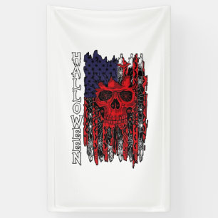 Banderoles Drapeau américain Crâne Rouge Halloween Toiles d'a