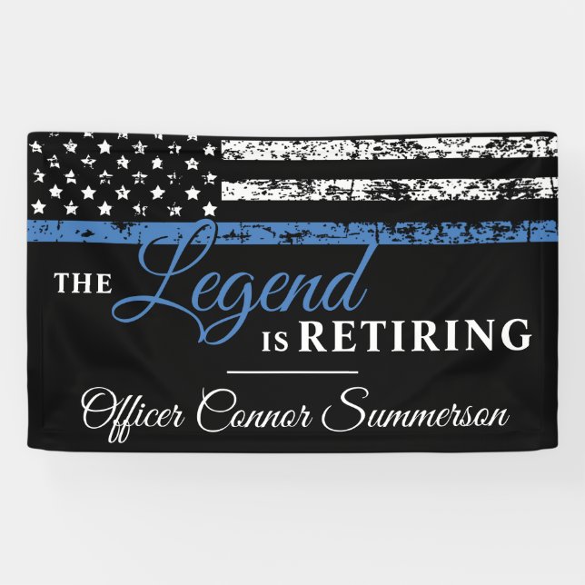 Banderoles Drapeau américain Thin Blue Line de retraite de po (Horizontal)