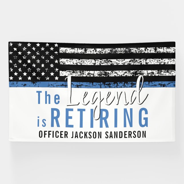 Banderoles Drapeau américain Thin Blue Line Retraite de la po (Horizontal)