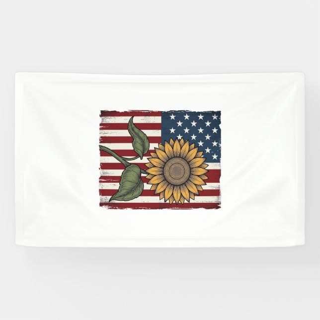 Banderoles Drapeau américain tournesol vintage (Horizontal)