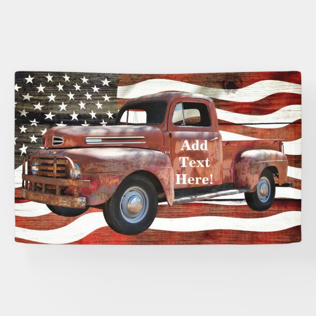 Banderoles Drapeau américain vintage Red Truck (Horizontal)