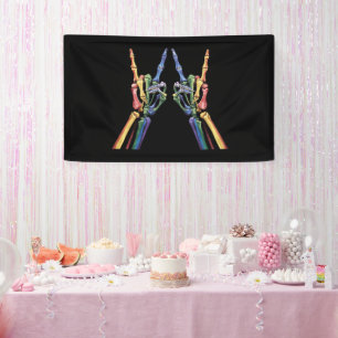 Banderoles Drapeau arc-en-ciel LGBTQ cool main de squelette g
